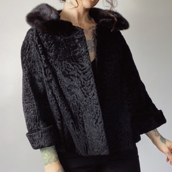 Vintage Jackets & Blazers - VTG 50s Mink & Persian Curly Lamb Wool Dinner Coat
